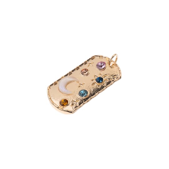 Gold & Rhinestone Celestial Shapes Metal Oblong Pendant by Bead Landing™